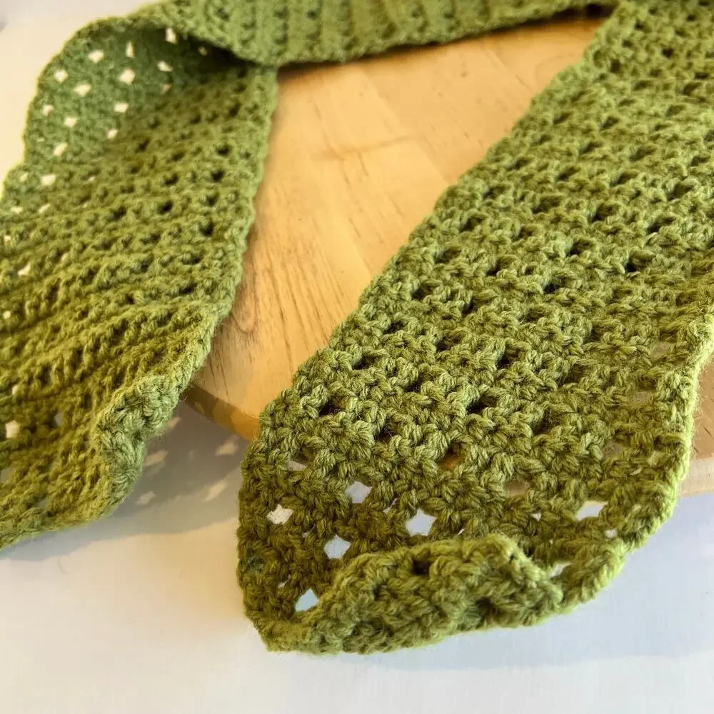 Green Handmade Woven Knit Neck Tie Scarf Wrap